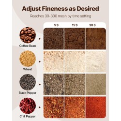 Sähköinen viljamylly ruostumatonta terästä 550 g 2000W pystymallinen kahville ja mausteille