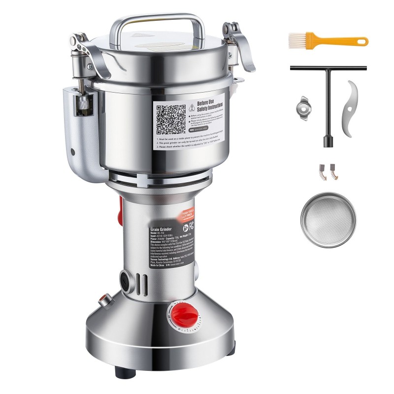 Sähköinen viljamylly 750 gramman kapasiteetti 2000 watin teho ruostumaton teräs pystymalli