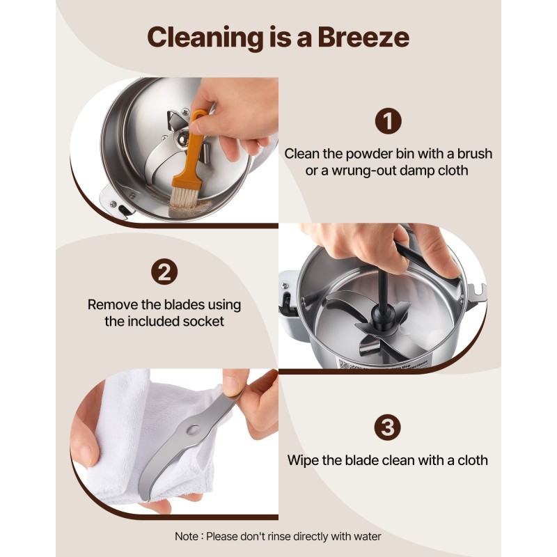 Sähkökäyttöinen viljamylly ruostumattomasta teräksestä 150 grammaa 850 wattia kuiville jyville ja mausteille