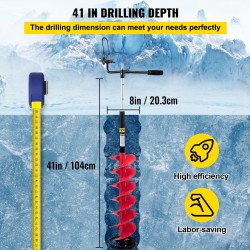 Jääpora nailonispiraalilla 20 cm halkaisija säädettävä jatkovarsi 104–122 cm vaihdettavat terät