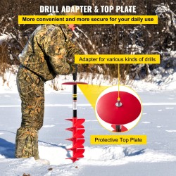 Jääpora nailonispiraalilla 20 cm halkaisija säädettävä jatkovarsi 104–122 cm vaihdettavat terät