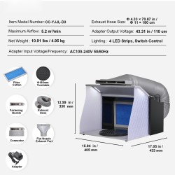 Taitettava ilmasivellinsuihkutuskoppi neljällä LED-nauhalla kaksinkertaisilla puhaltimilla 180 cm poistoletkulla pienoismallien