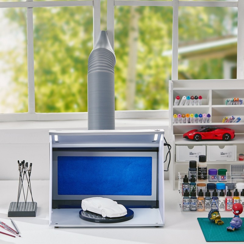 Taitettava ilmasivellinsuihkutuskoppi neljällä LED-nauhalla kaksinkertaisilla puhaltimilla 180 cm poistoletkulla pienoismallien