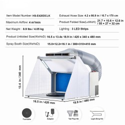Ruiskumaalauskotelo taittuva kannettava kolmella LED-valolla ja pidennettävällä poistoletkulla pienoismalleille