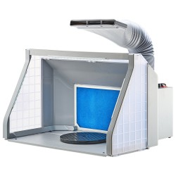 Kaksituulettiminen taitettava kannettava ruiskumaalauskotelo kolmella LED valolla ja 170 cm poistoletkulla