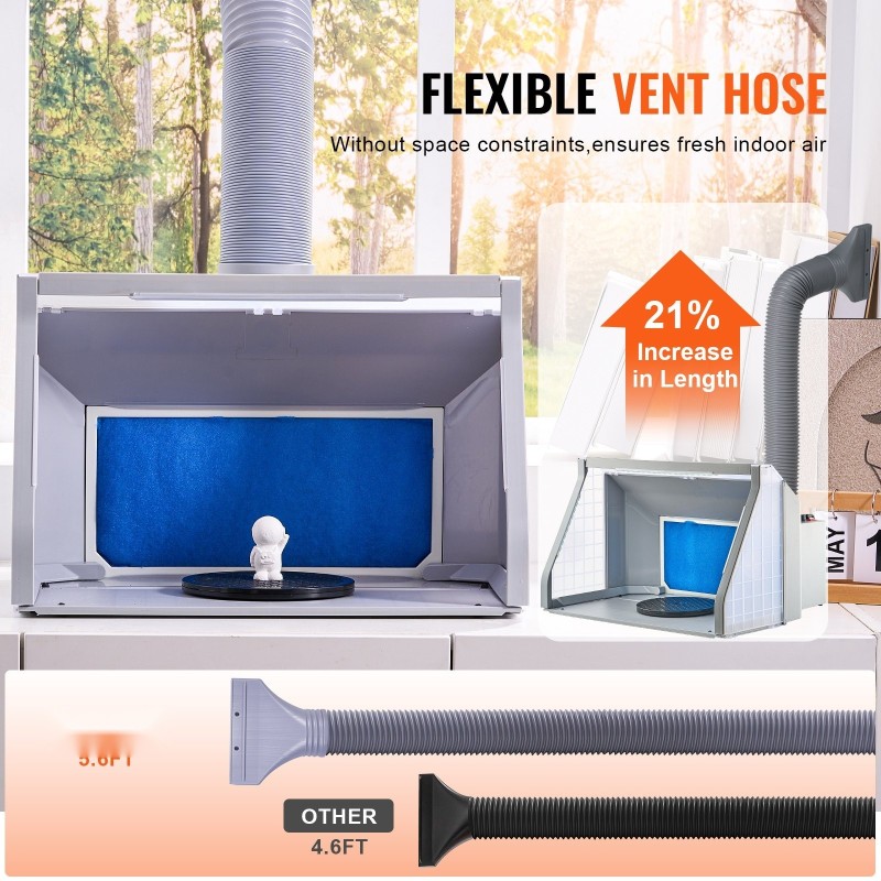 Kaksituulettiminen taitettava kannettava ruiskumaalauskotelo kolmella LED-valolla ja 170 cm poistoletkulla