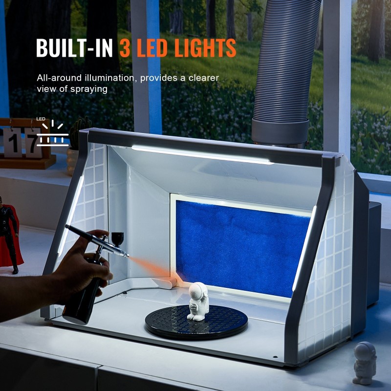 Kaksituulettiminen taitettava kannettava ruiskumaalauskotelo kolmella LED-valolla ja 170 cm poistoletkulla