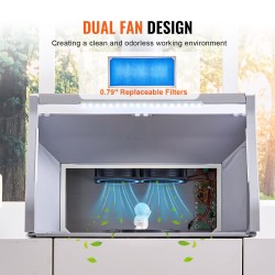 Kaksituulettiminen taitettava kannettava ruiskumaalauskotelo kolmella LED-valolla ja 170 cm poistoletkulla