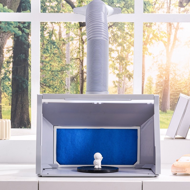 Kaksituulettiminen taitettava kannettava ruiskumaalauskotelo kolmella LED-valolla ja 170 cm poistoletkulla