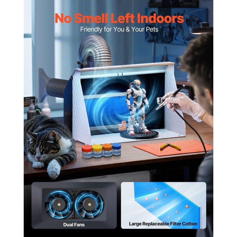 Taittuva kannettava maalauskotelo harrastekäyttöön tilavalla työskentelyalueella kaksinkertaisilla tuulettimilla ja