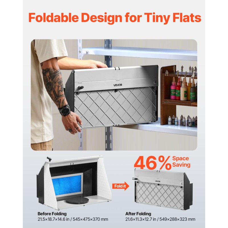 Taittuva kannettava maalauskotelo harrastekäyttöön tilavalla työskentelyalueella kaksinkertaisilla tuulettimilla ja