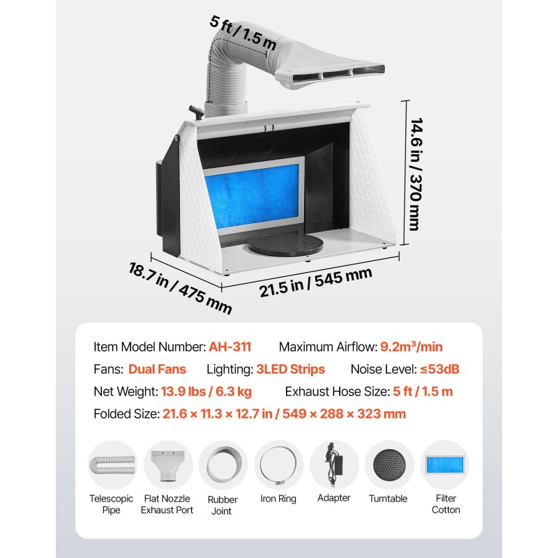 Taittuva kannettava maalauskotelo harrastekäyttöön tilavalla työskentelyalueella kaksinkertaisilla tuulettimilla ja