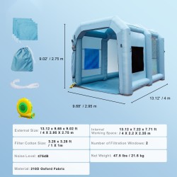 Täytettävä maalausteltta 210D Oxford-kangas 396x305x274cm 950W puhallin kolmikerroksisella suodattimella autoille