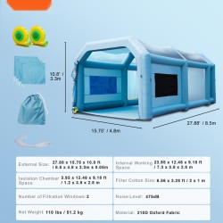 Maalausteltta 210D Oxford-kangas 8,5x4,8x3,3m autojen maalaamiseen 2 puhallinta