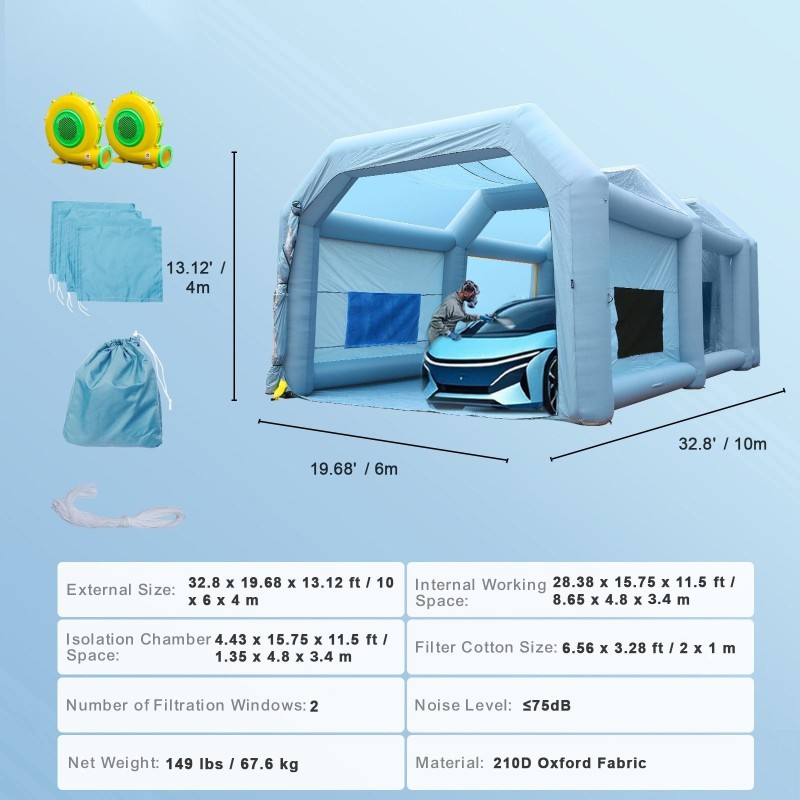 Ilmatäytteinen maalausteltta 210D oxford-kangas 10x6x4m kahdella puhaltimella