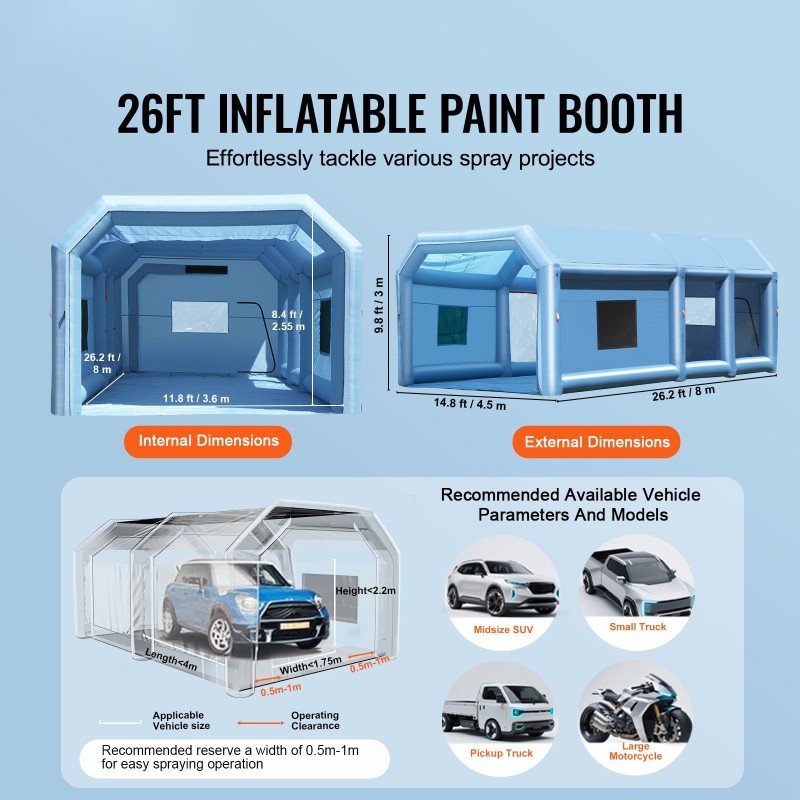 Ilmatäytteinen maalausteltta 8 x 4,5 x 3 m Oxford-kangas ilmansuodattimella