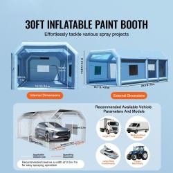 Puhallettava maalauskoppi Oxford-kangas koko 9 x 4.8 x 3.6 m kaksoissuodatus