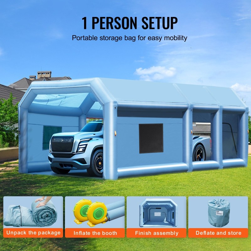 Puhallettava maalauskoppi Oxford-kangas koko 9 x 4.8 x 3.6 m kaksoissuodatus