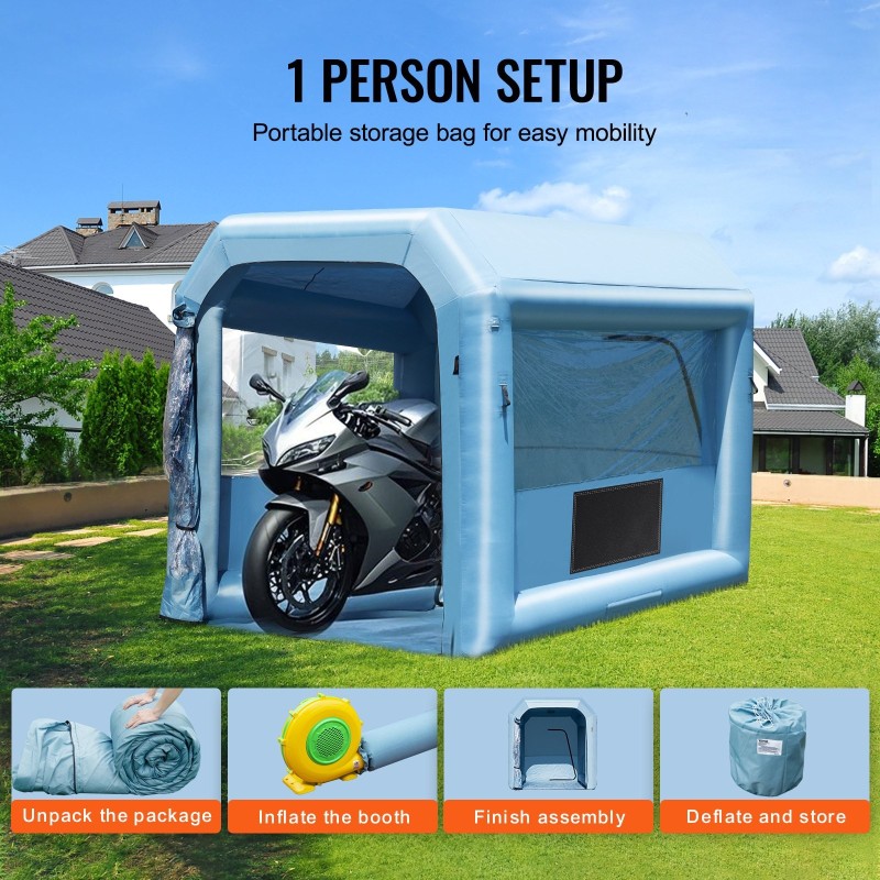 Puhallettava maalausteltta Oxford-kangasta 3 x 2.5 x 2.5 m moottoripyörille 550 W