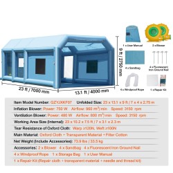 Ilmatäytteinen maalausteltta Oxford-kangas 7 x 4 x 2,75 m kaksikerroksisella suodatuksella