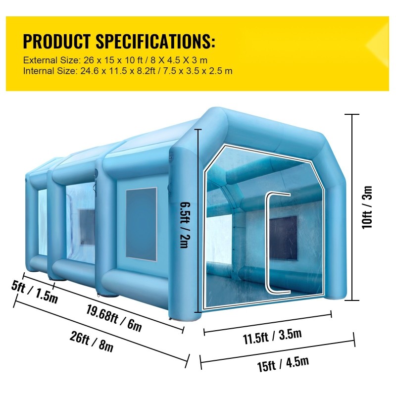 Puhallettava maalausteltta 210D Oxford-kangas 8 x 4,5 x 3 m mukana puhaltimet
