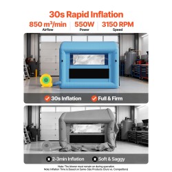 Puhallettava maalausteltta 3 x 2,5 x 2,5 m Oxford-kangas 550W puhallin