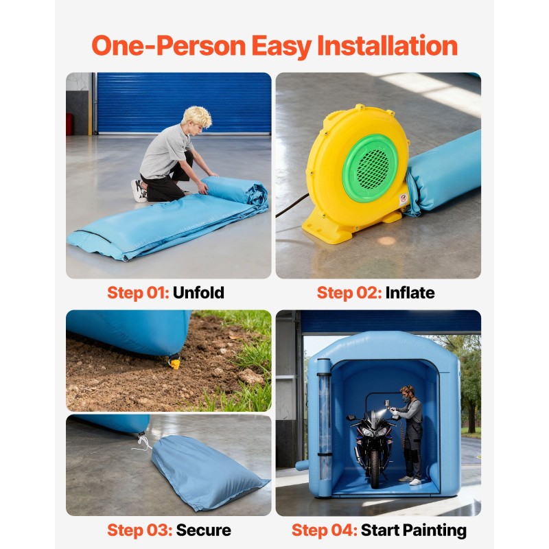 Puhallettava maalausteltta 3 x 2,5 x 2,5 m Oxford-kangas 550W puhallin