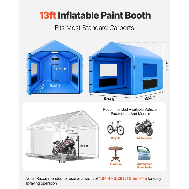 Puhallettava PVC-muovinen maalausteltta 4x3x2.8 m 750 watin puhallin