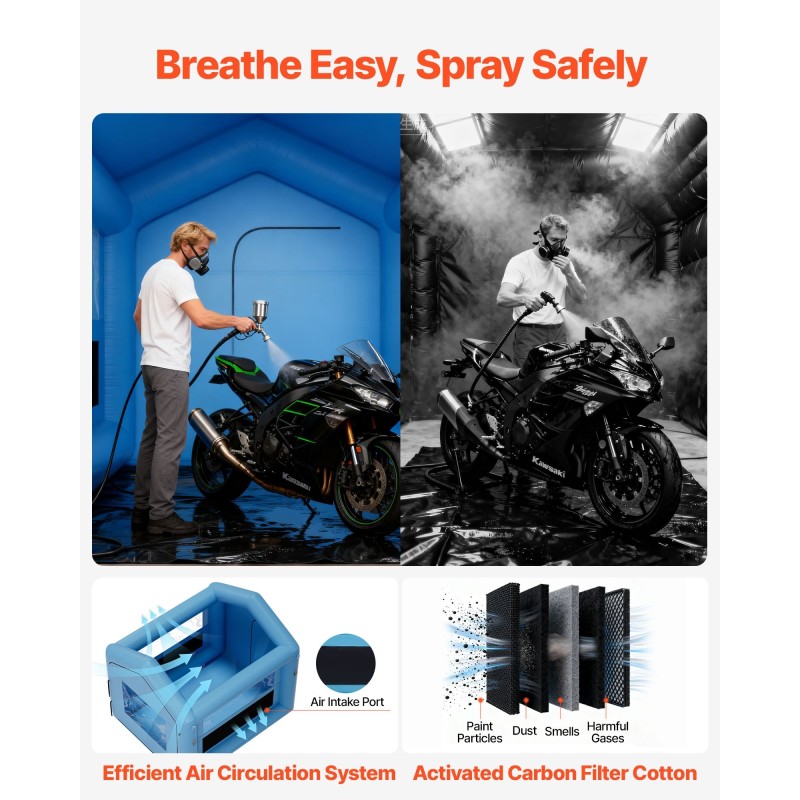 Täytettävä maalausteltta 3 x 2,5 x 2,5 m Oxford-kangas 550W puhallin ilmansuodatus