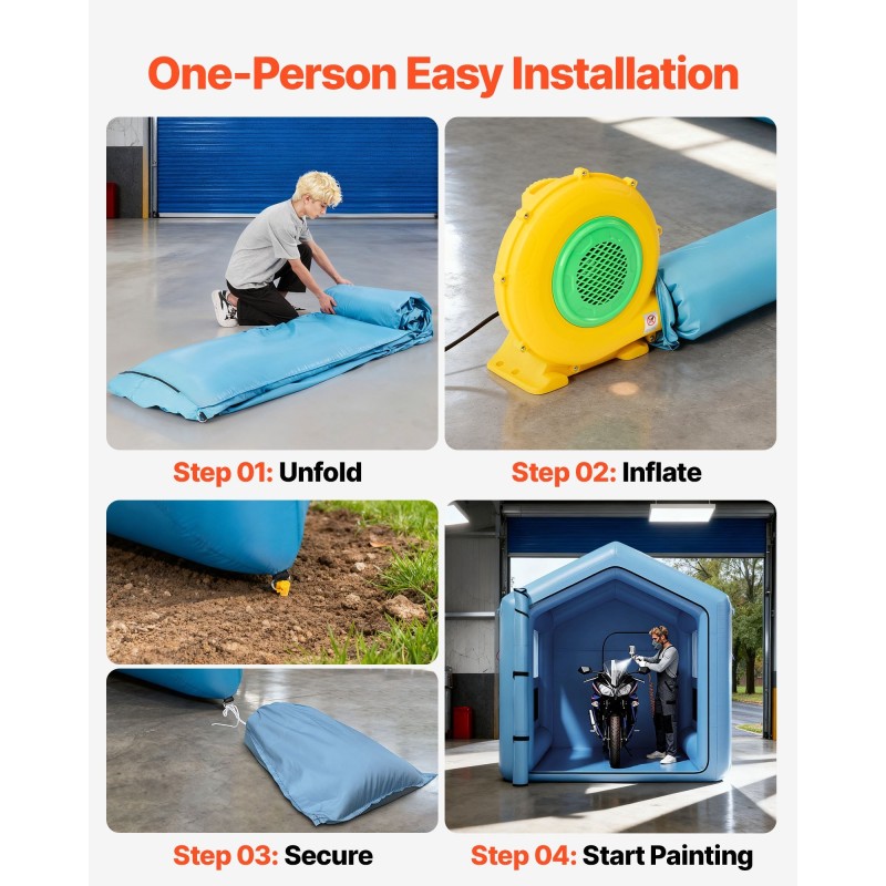 Täytettävä maalausteltta 3 x 2,5 x 2,5 m Oxford-kangas 550W puhallin ilmansuodatus