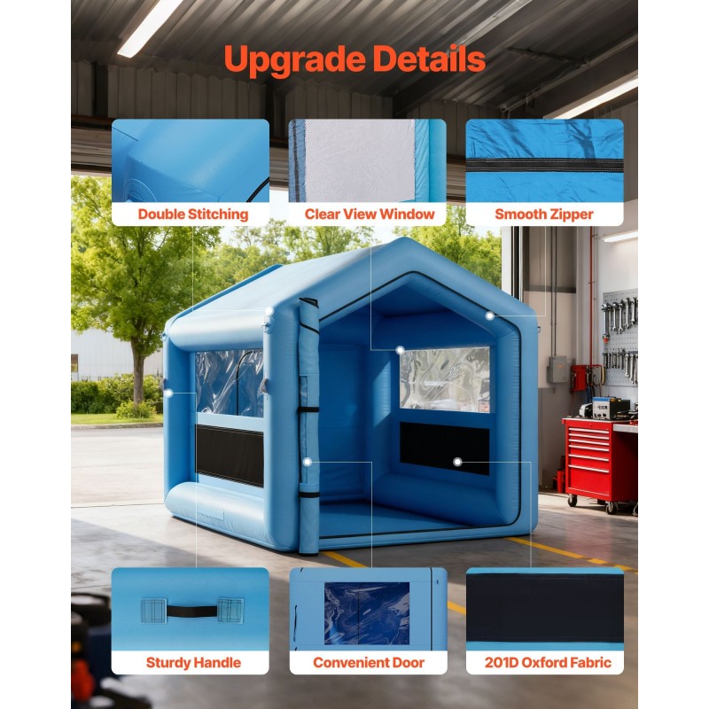 Täytettävä maalausteltta 3 x 2,5 x 2,5 m Oxford-kangas 550W puhallin ilmansuodatus