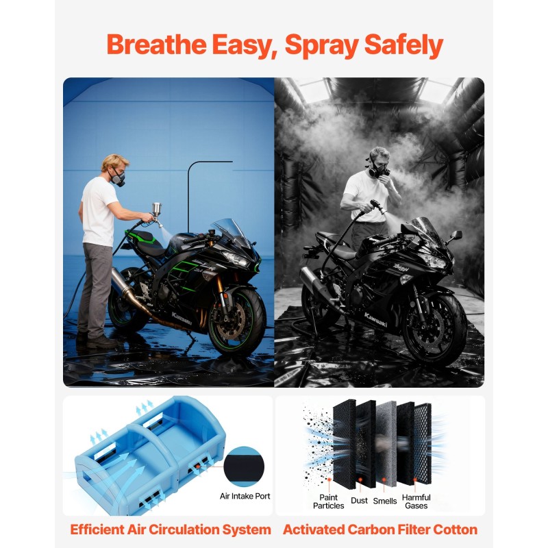 Puhallettava maalausteltta Oxford-kankaasta 10x6x4 m 950W ja 1100W puhaltimilla ilmansuodatusjärjestelmällä