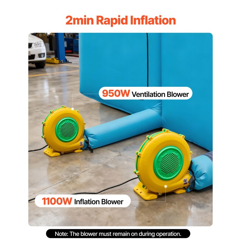 Puhallettava maalausteltta Oxford-kankaasta 10x6x4 m 950W ja 1100W puhaltimilla ilmansuodatusjärjestelmällä