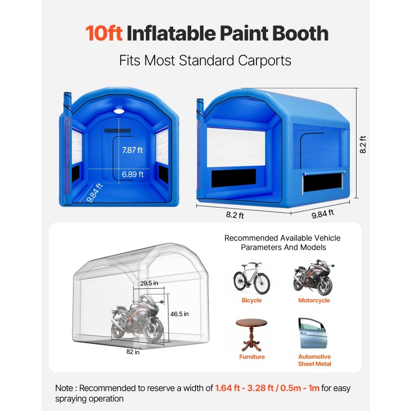 Ilmatäytteinen PVC-maalauskoppi 3 x 2,5 x 2,5 m pienajoneuvojen maalaamiseen 550W puhallin
