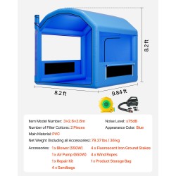 Ilmatäytteinen PVC-maalauskoppi 3 x 2,5 x 2,5 m pienajoneuvojen maalaamiseen 550W puhallin