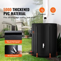 Taitettava sadevesisäiliö 250 l 1000D PVC ylivuotoliitännällä ja hanalla puutarhan kasteluun