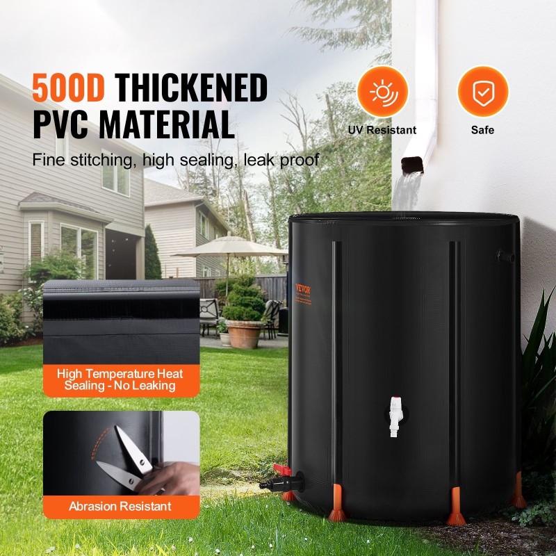 Taitettava sadevesisäiliö 250 l 1000D PVC ylivuotoliitännällä ja hanalla puutarhan kasteluun