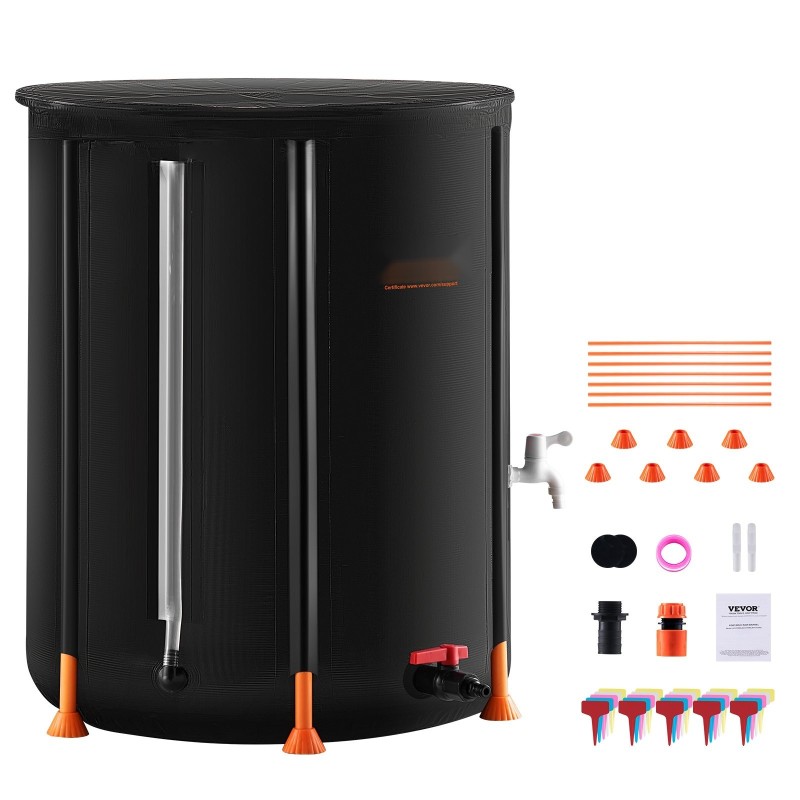 Taittuva sadetynnyri 380 L 1000D PVC akryylisellä vesitasoputkella pikaliitosventtiilillä ja hanalla