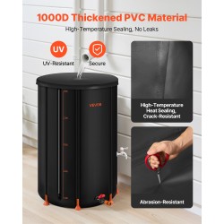 Taitettava sadevesitynnyri 380-litrainen 1000D PVC-materiaalinen musta hana ja mittaputki