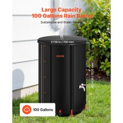 Taitettava sadevesitynnyri 380-litrainen 1000D PVC-materiaalinen musta hana ja mittaputki