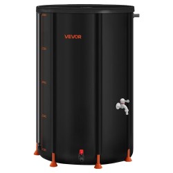 Taitettava sadevesitynnyri 380-litrainen 1000D PVC-materiaalinen musta hana ja mittaputki