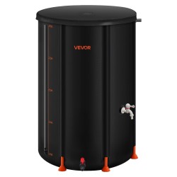 Taitettava sadevesitynnyri 380-litrainen 1000D PVC-materiaalinen musta hana ja mittaputki