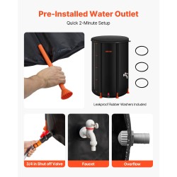 Taitettava sadevesisäiliö 250 l 500D PVC 8 tukitangolla akryylimittarilla verkkokannella