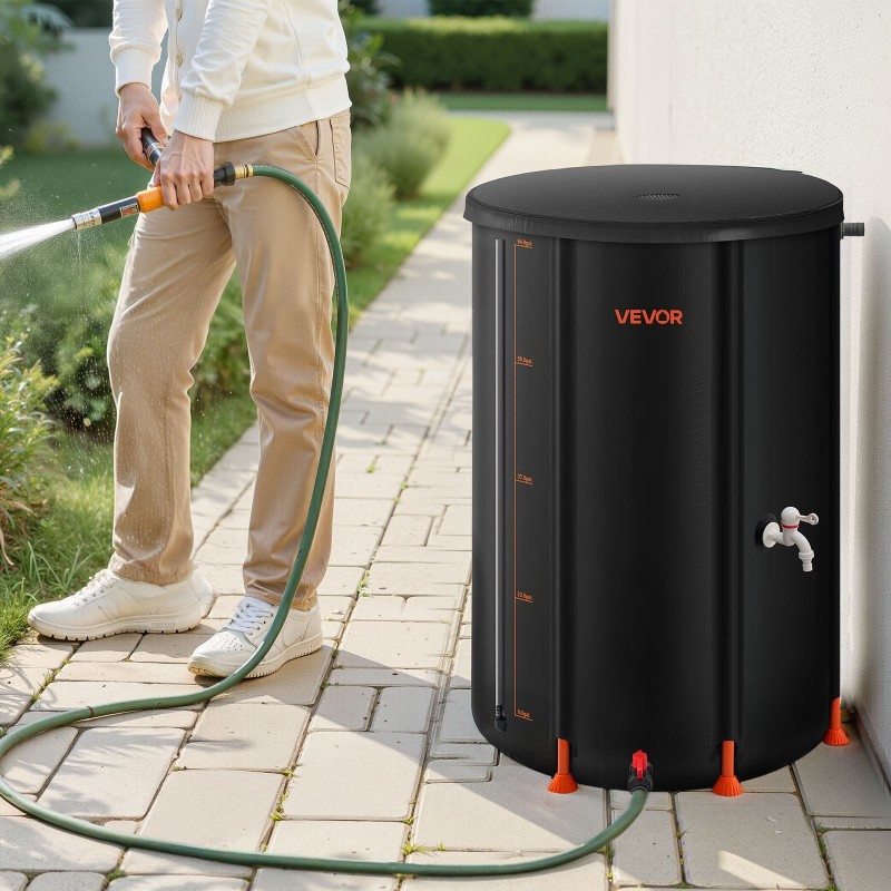 Taitettava sadevesisäiliö 250 l 500D PVC 8 tukitangolla akryylimittarilla verkkokannella