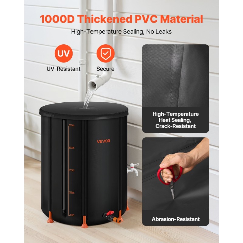 Taitettava sadevesitynnyri 201 litraa PVC-muovi hana verkkokansi tukitangot puutarhaan