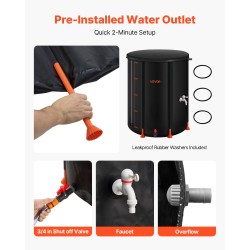 Taitettava sadevesitynnyri 201 litraa PVC-muovi hana verkkokansi tukitangot puutarhaan