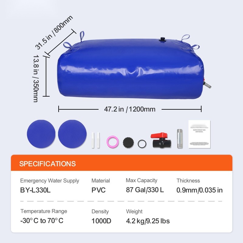 Kokoontaitettava 1000D PVC vesisäiliö 330 l 0,9 mm ei juomavedelle