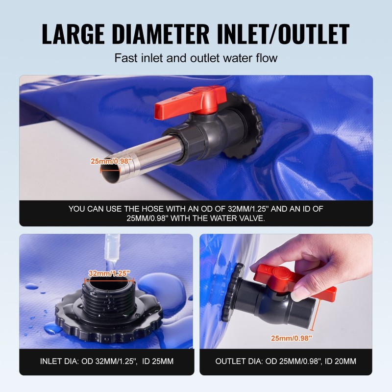 Taitettava PVC vesisäiliö 400 L 1000D 0,9 mm sadeveden varastointiin