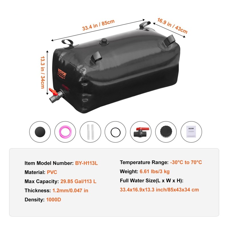 Taitettava PVC-vesisäiliö 113,2 l 1000D sadeveden keräykseen ja hätävesivarastoksi