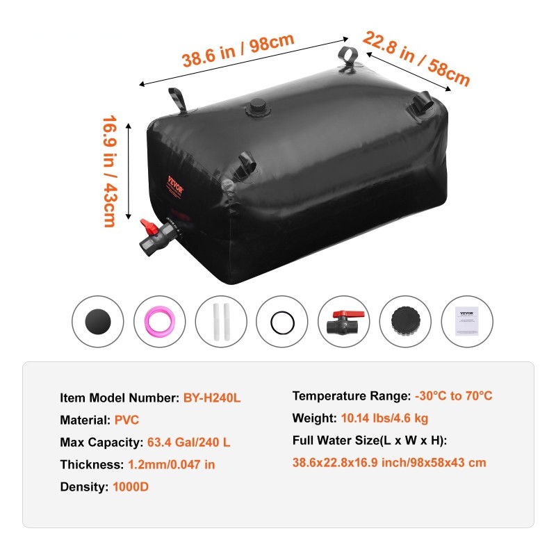 PVC vesisäiliö 240 l 1000D taitettava sadeveden keräykseen